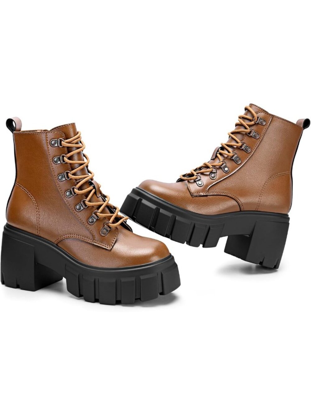 Stylish Women's Lace-Up Combat Ankle Boots with Chunky High Heel & Platform